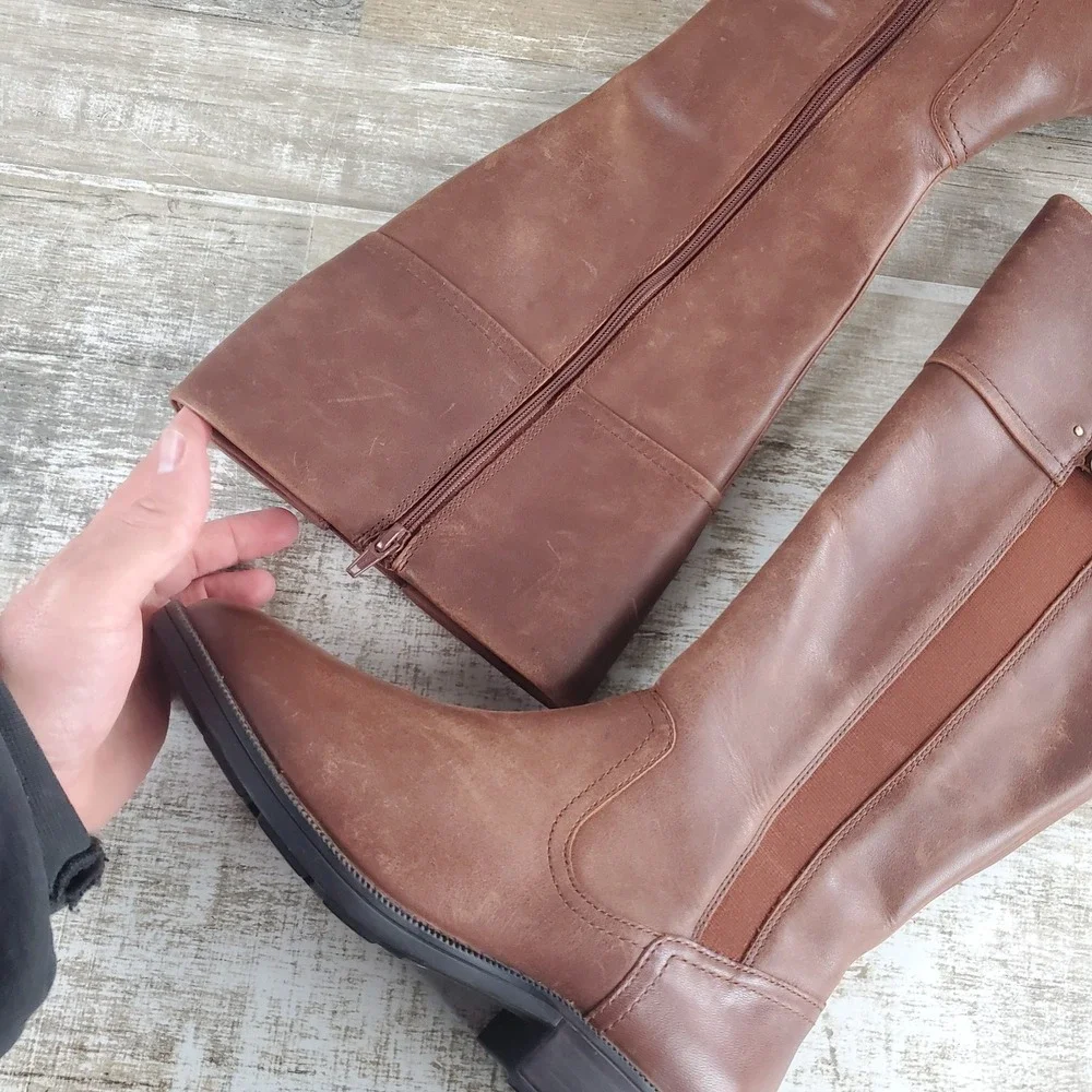 Clarks Adalynn Hope Womens Mid Calf Boots Sz 7.5 W British Tan Leather Side Zip